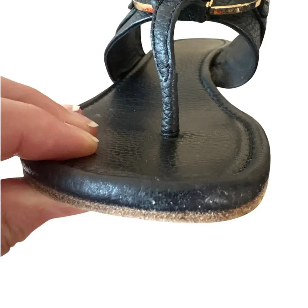Tory Burch Amanda Thong Sandals Black Pebbled Leather 8.5 - Picture 3 of 11